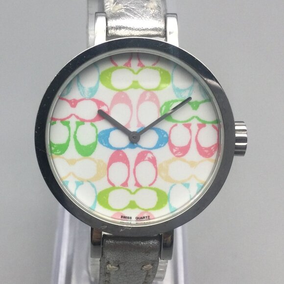 Coach Signature Watch Women 33mm Logo Dial Silver Tone Leather Band New Battery main image 14
